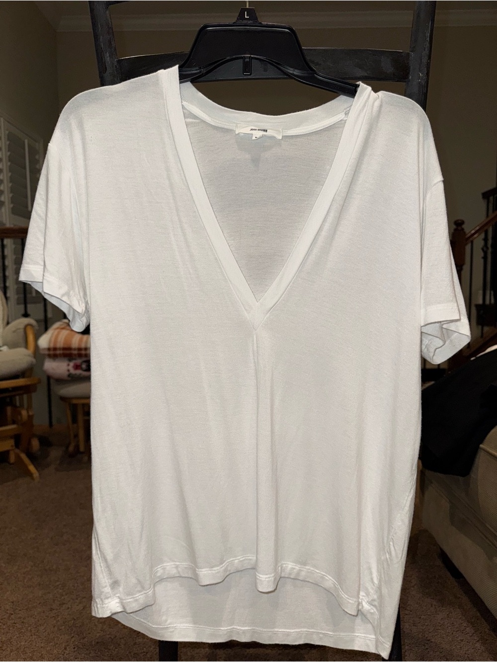Joah Brown White Oversized V-Neck Short Sleeve Tee